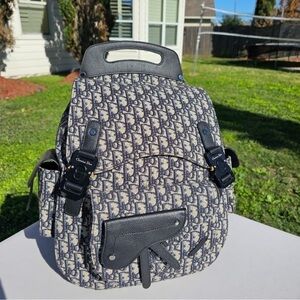 Dior Saddle Backpack Beige and Black Dior Oblique Jacquard and Black Grained C